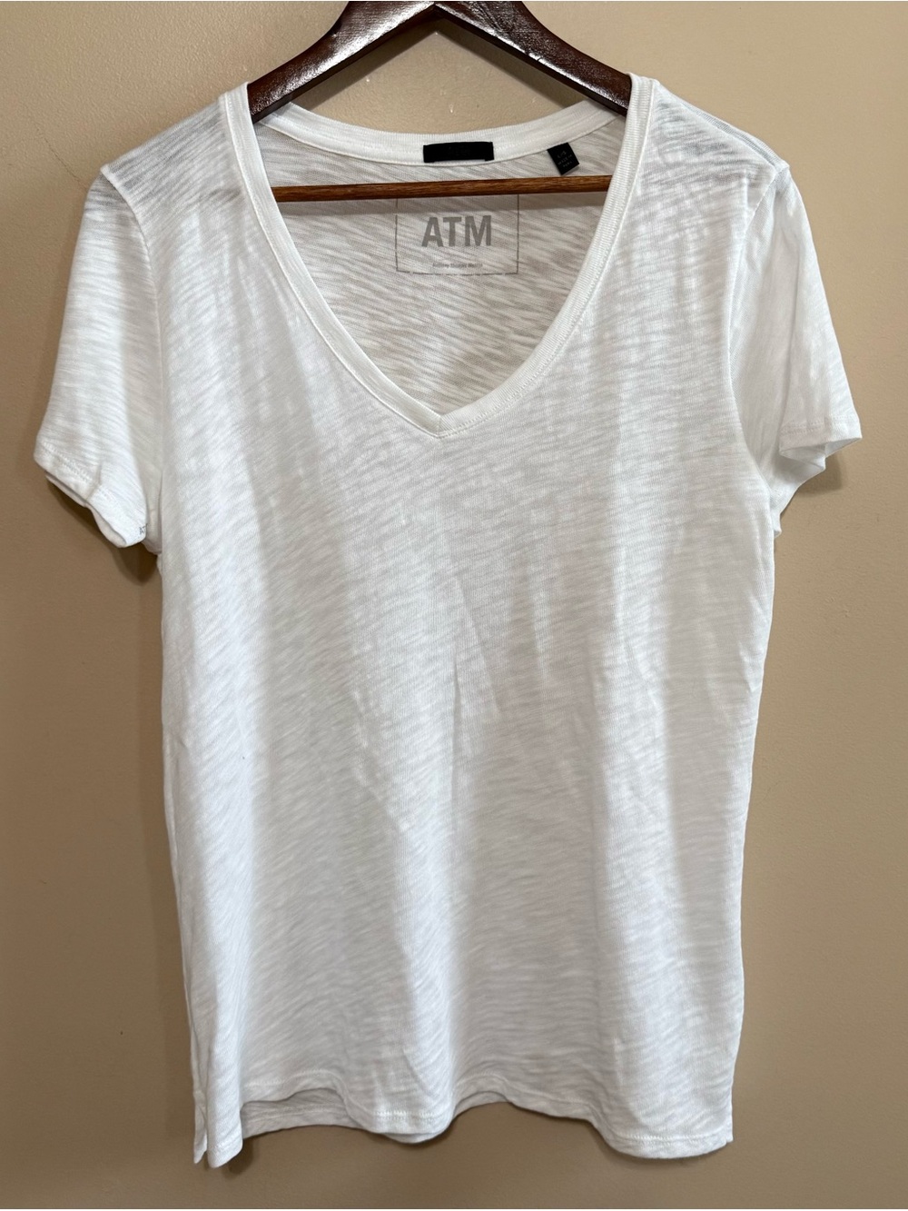NWOT ATM Anthony Thomas Melillo White V‑Neck Slub Tee T-Shirt Sz L $98